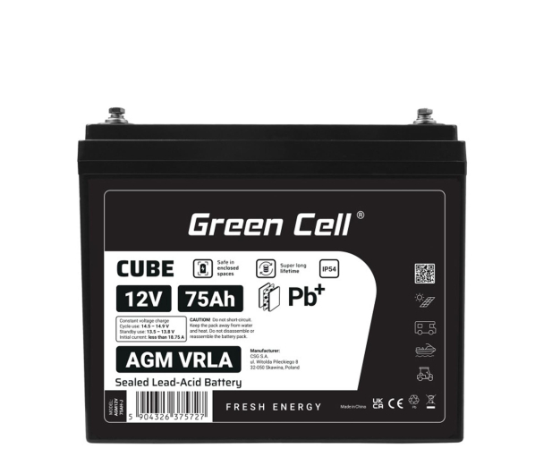 Green Cell Cube AGM VRLA IP54 12V 75Ah - 1364809 - zdjęcie 4